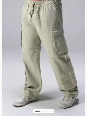 Men's Cargo Pants in Light Sage Green with Elastic Drawstring Waist
